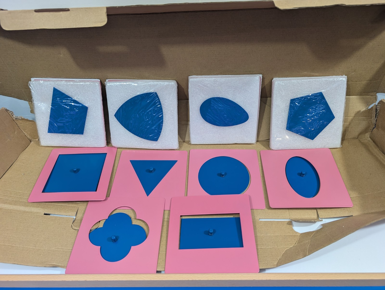 Montessori Metal Insets Full Set of 10 Geometric Shapes with Frames & Stands