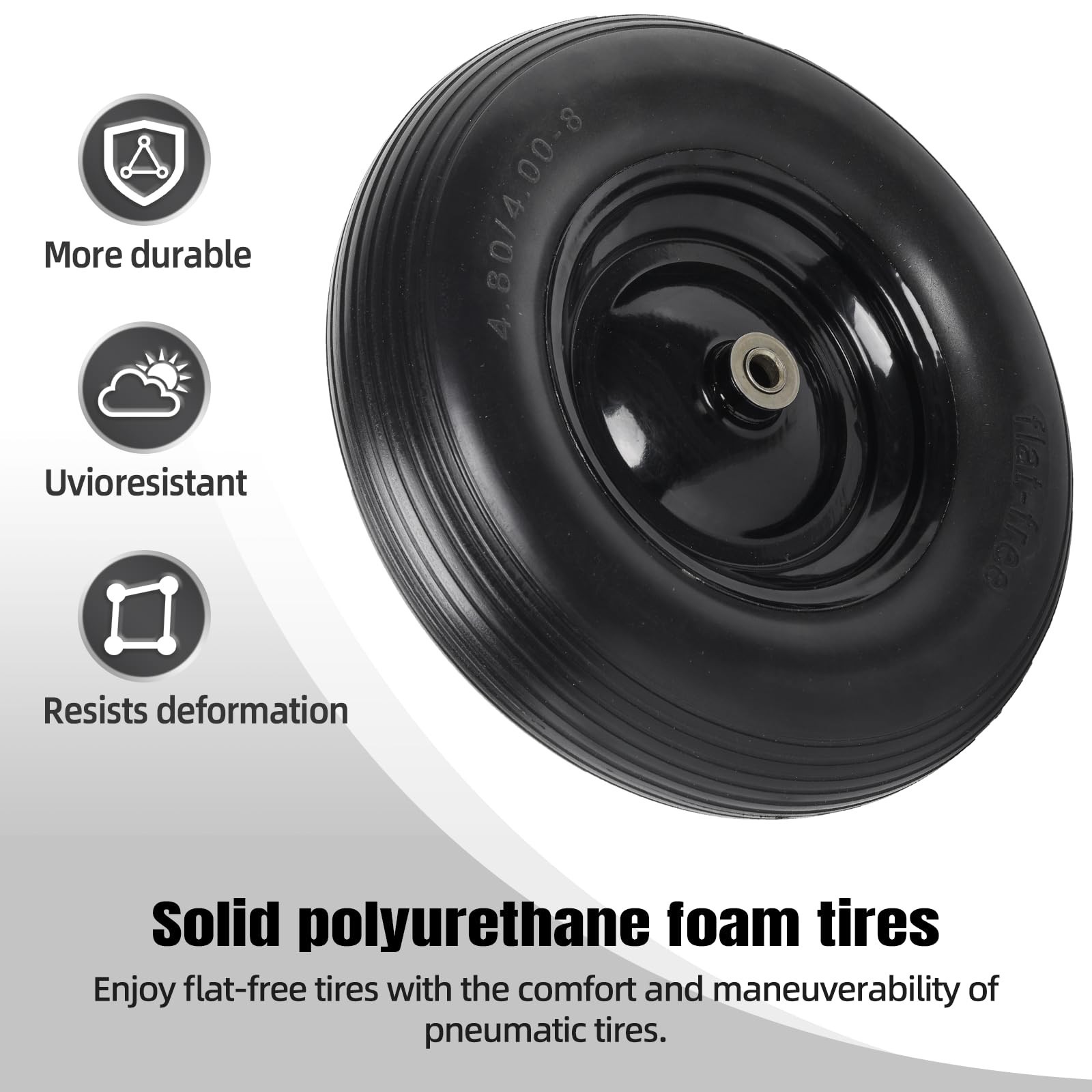 (2-PACK) 4.80/4.00-8″ Tire and Wheel – Universal Fit 16″ Flat Free Solid Whee…