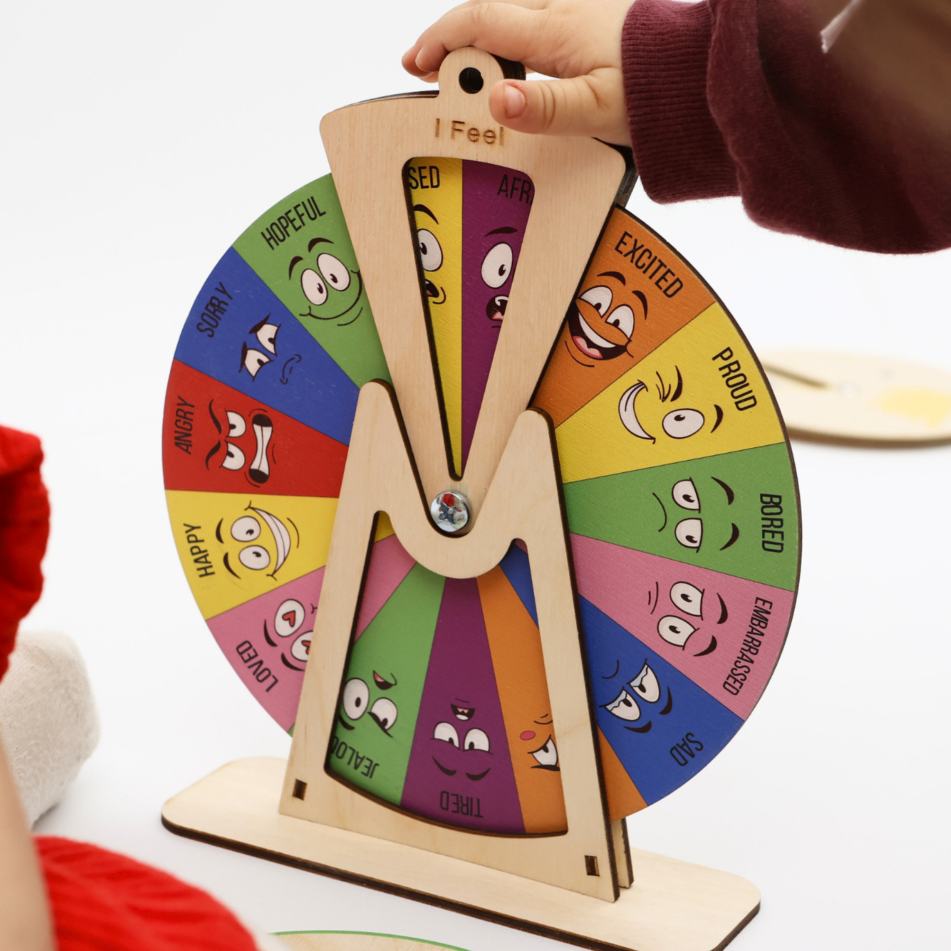 Wheel of Emotions – Montessori Wooden Feelings Chart for Kids (English, Spanish)