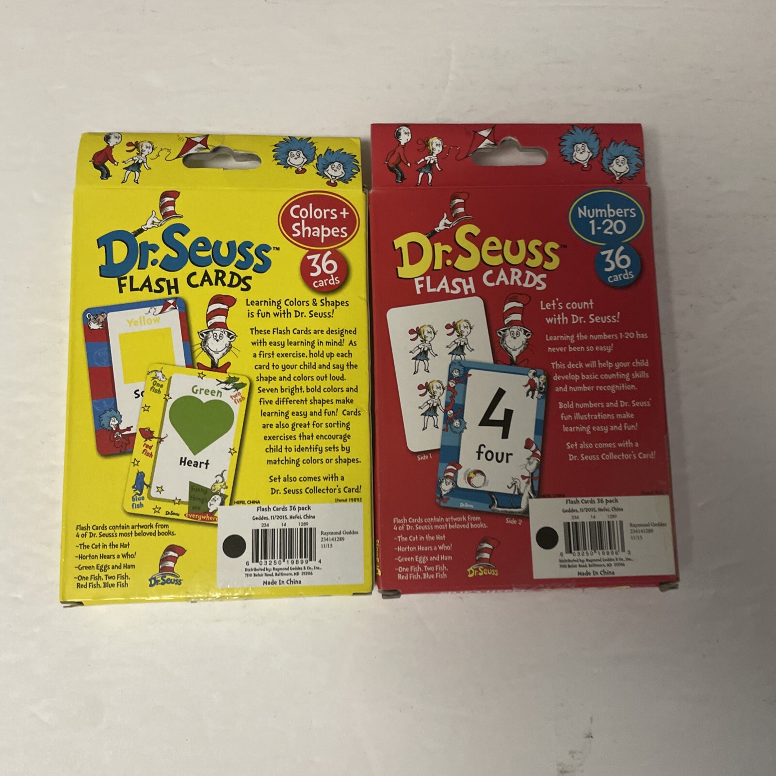 Dr. Seuss Flash Cards Colors And Shapes & Numbers 1-20 Each Has 36 Cards
