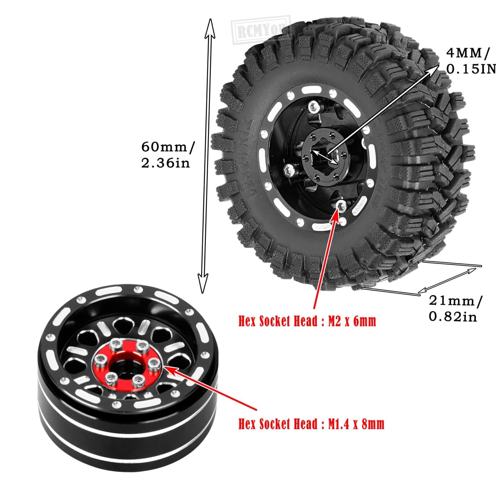 RC 1.2 Tires & 1.2 Beadlock Wheels Adjustable 4 Offsets Rims for 1/18 TRX4M R…