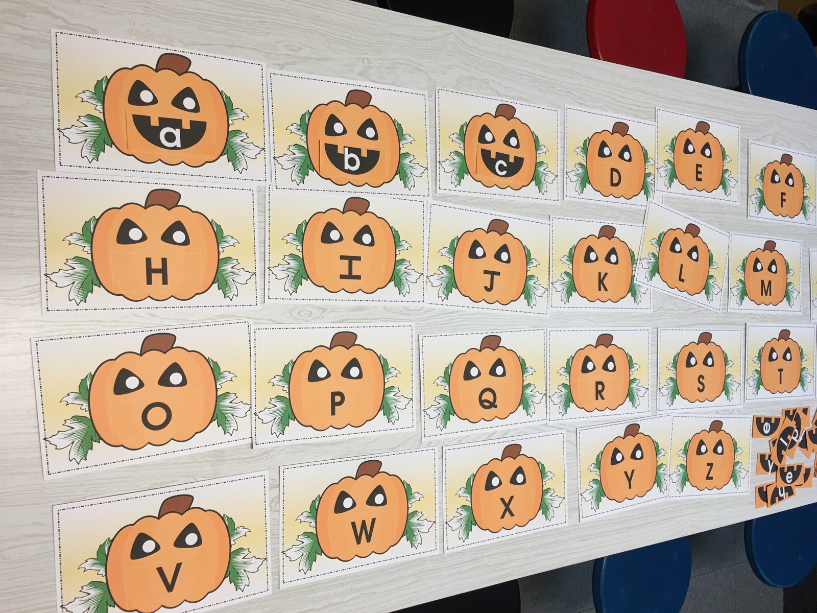 Jack O Lantern – Uppercase Lower case Match Pumpkins – Laminated Activity Set