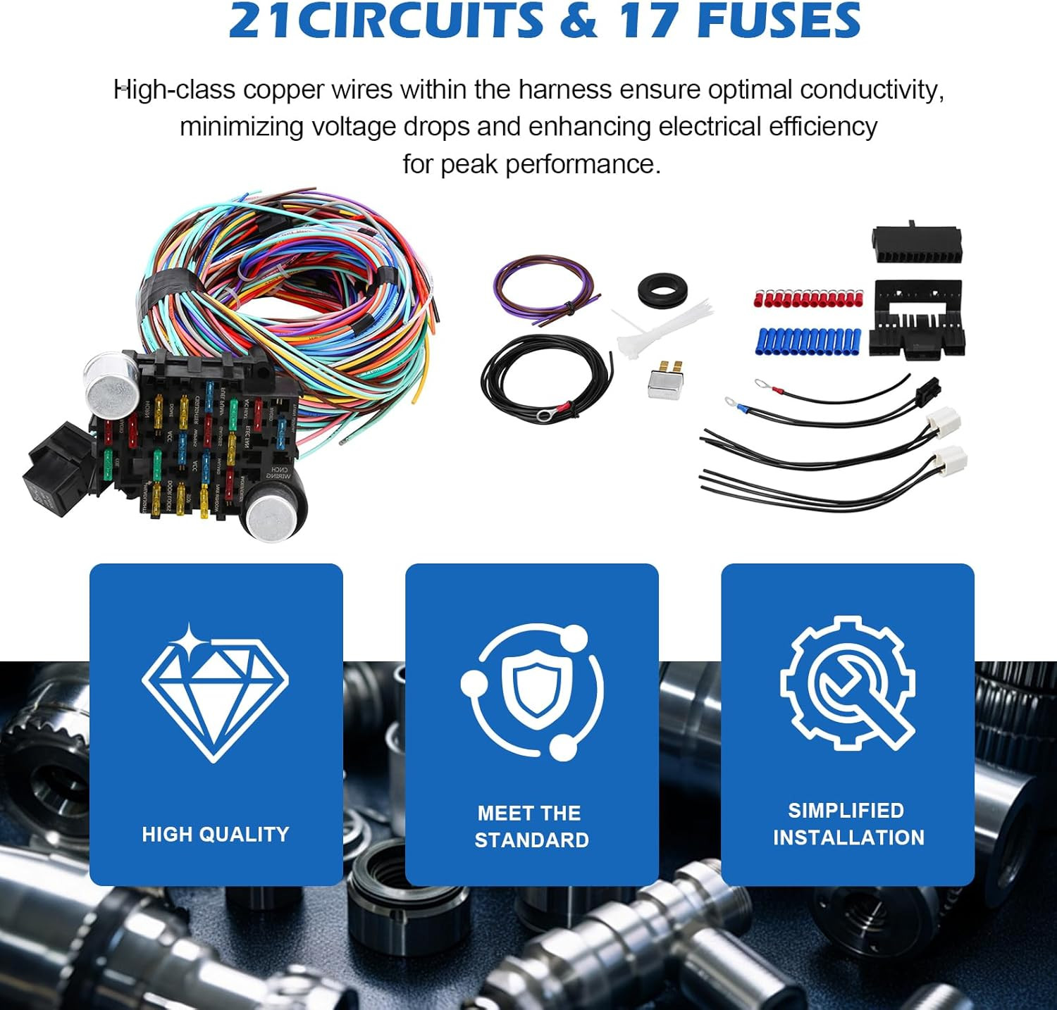 Universal Wiring Harness Kit – 21 Circuit Wiring Harness Standard Color Wire Har