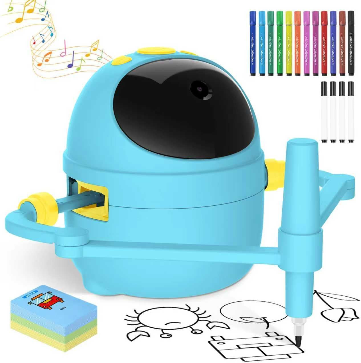 Drawing Robot for Kids with Card-Sensing Camera, 150 Learning Cards and 17 Color