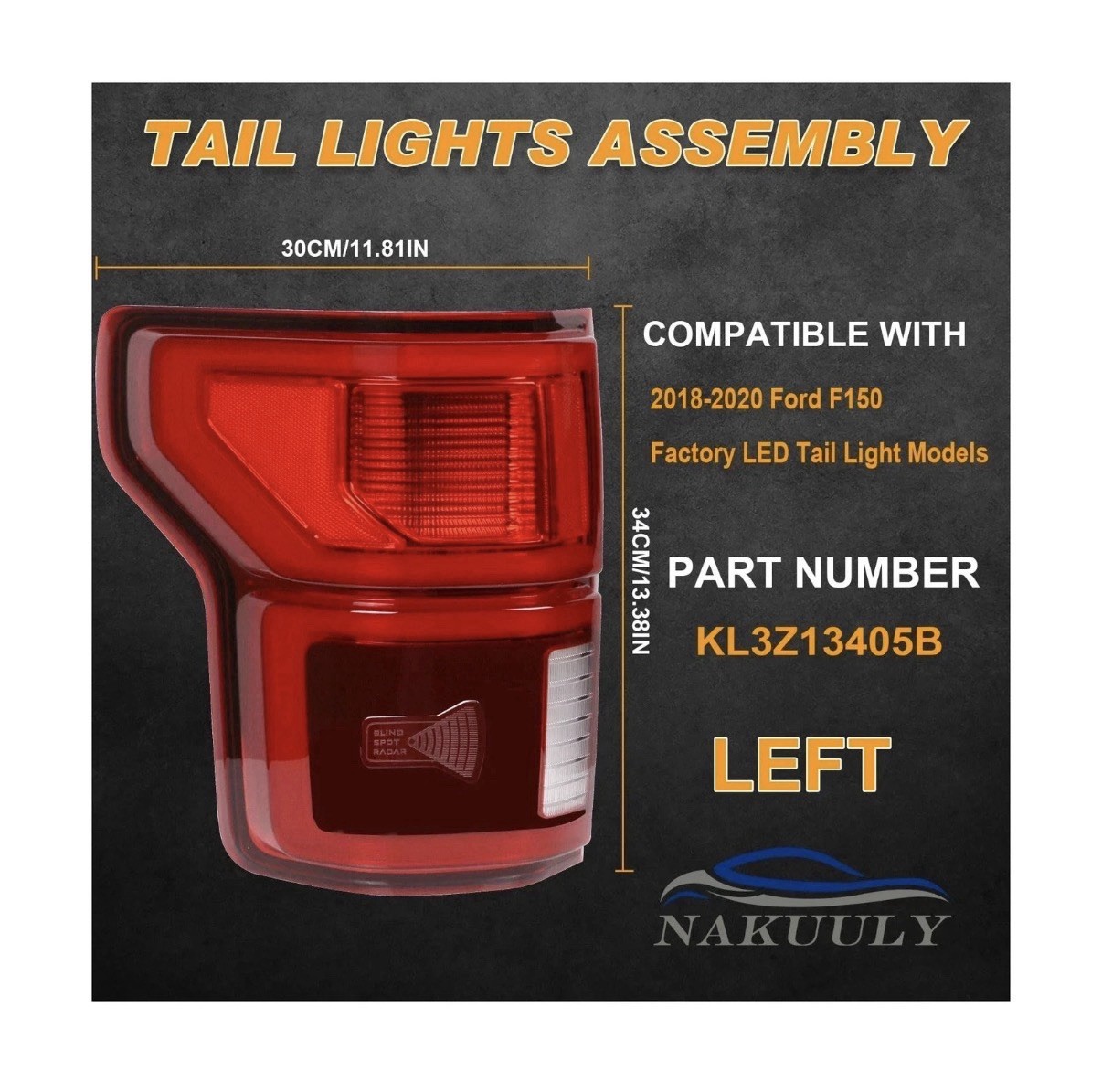 Tail Light Compatible with 18-20 Ford F150 Left DRIVER-Side LED w/ Blind Spot