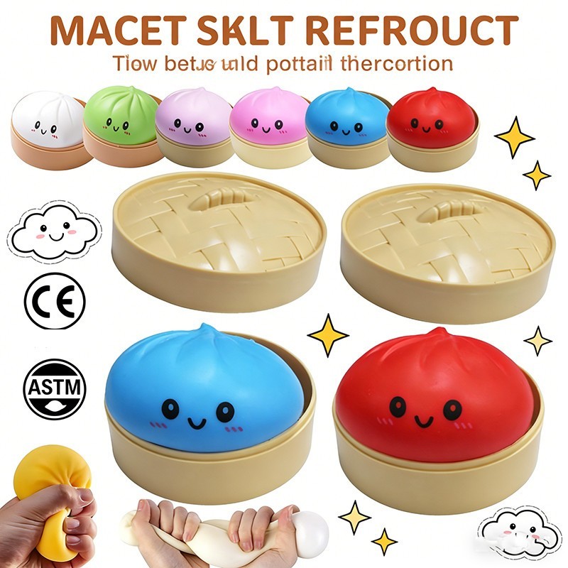 Large Dumpling Stress Ball Colorful Squishy Bun Sensory Kids Toy Anxiety Relief