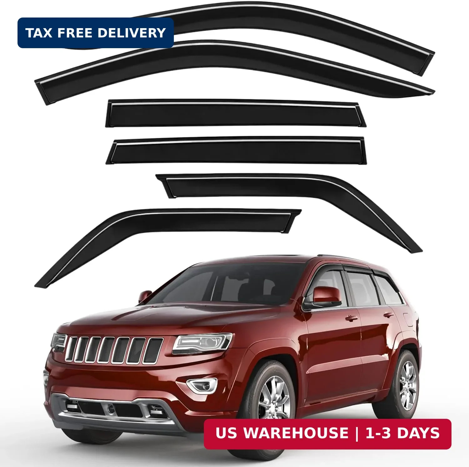 6pcs Outside-Mount Window Rain Guards Fit for 2011-2021 Jeep Grand Cherokee, Ext