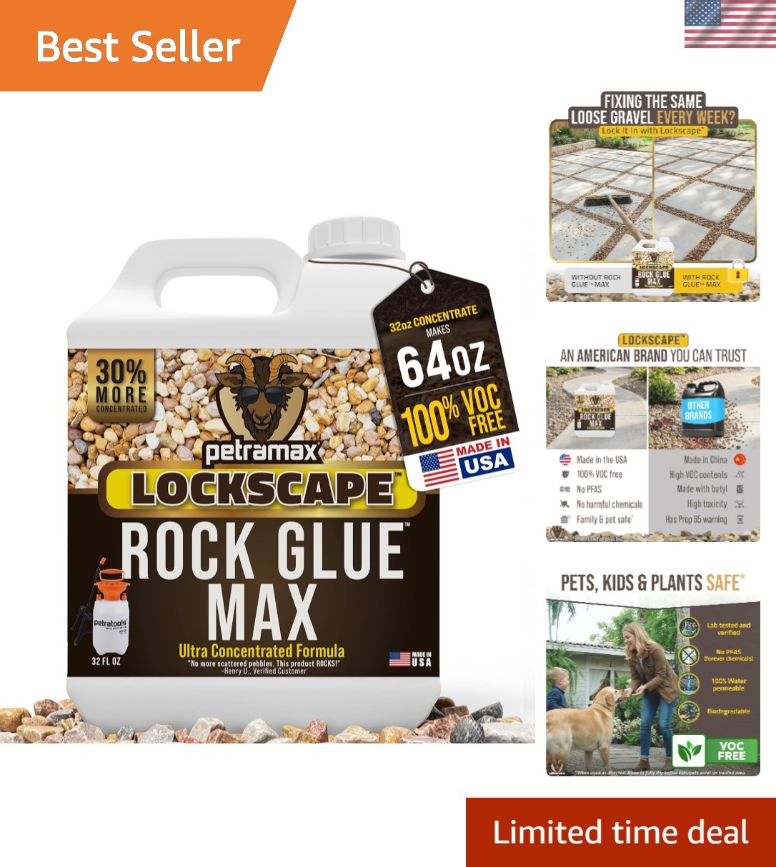 Max Rock Glue for Landscaping, 32 Ounce – Ground Coverage & Pet Safe Mulch Gl…