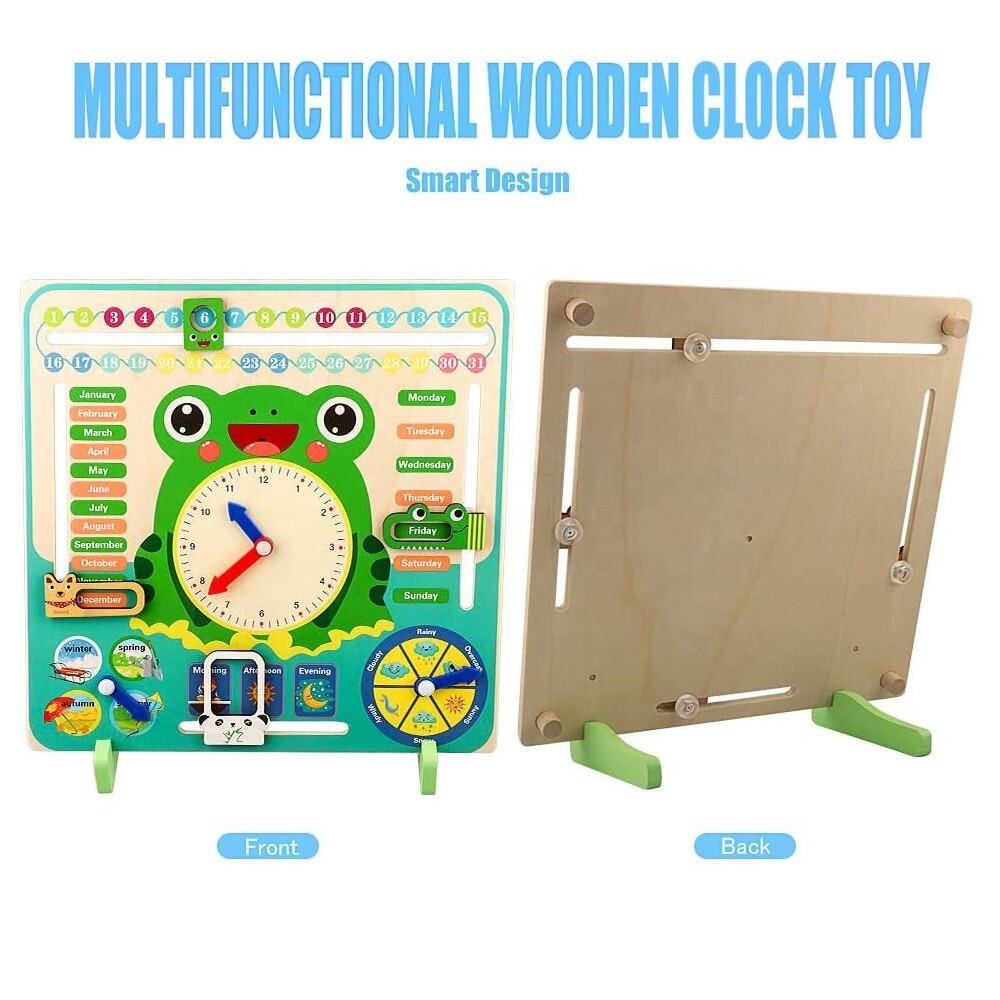 Wooden Clock Preschool Learning Calendar – Teach Kids Time, Date, and Seasons