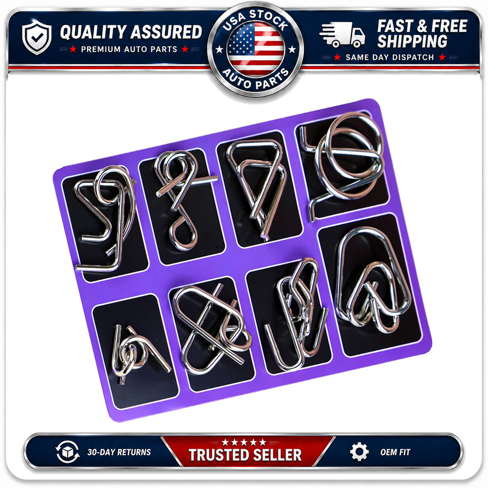8PCS Brain Teaser Metal Wire Puzzle Set Purple Kids Adults Gift Toy