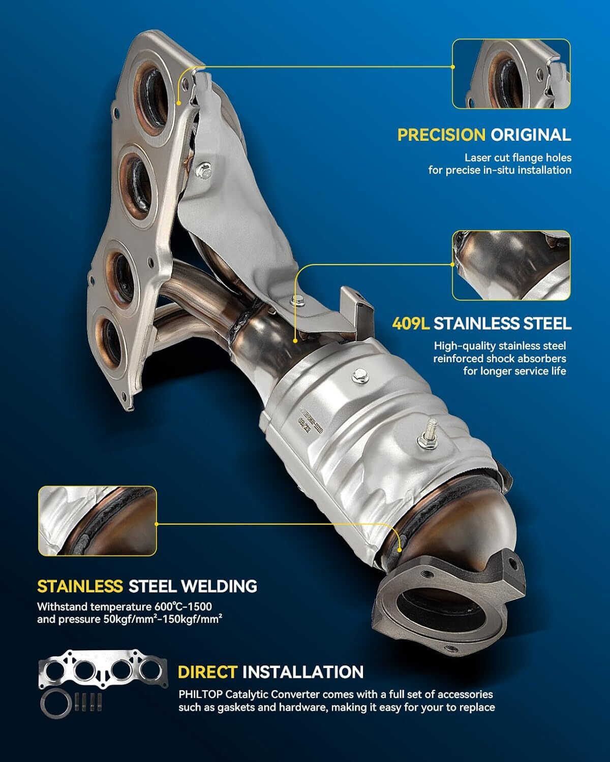 PHILTOP Front Exhaust Manifold Catalytic Converter Kit Compatible with Toyota