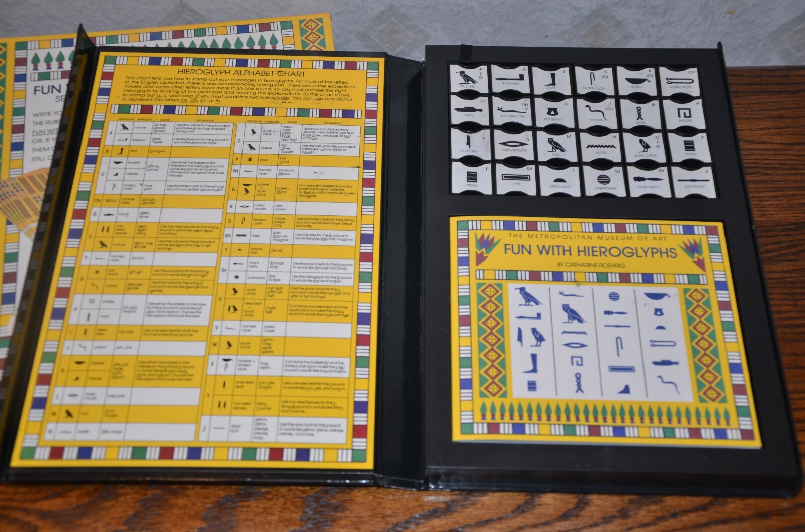 Fun With Hieroglyphs guidebook, ink pad, 24 rubber stamps & stationery pkg