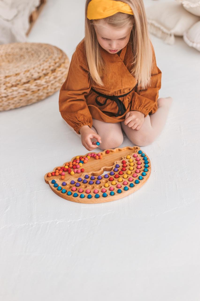 Rainbow Wooden Toy Color Sorting Educational Preschool Montessori Toys Learning