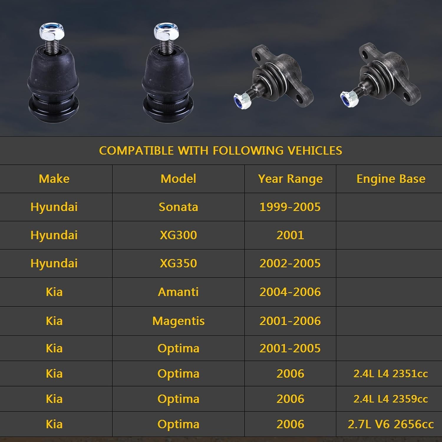 Upper Lower Ball Joint Kit K500167 K80621 for Hyundai Sonata 1999-2005, XG300