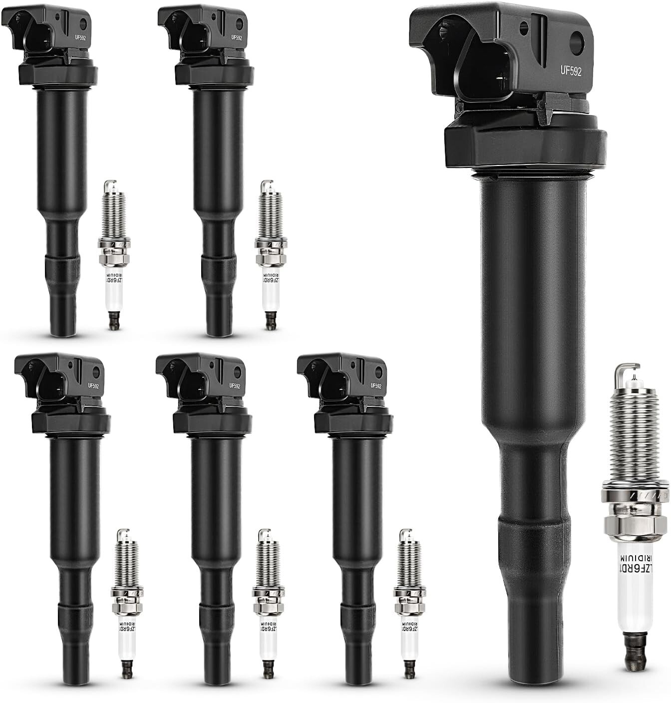 UF592 Ignition Coil & 12120032137 Double Iridium Spark Plug For BMW 128i 325Ci