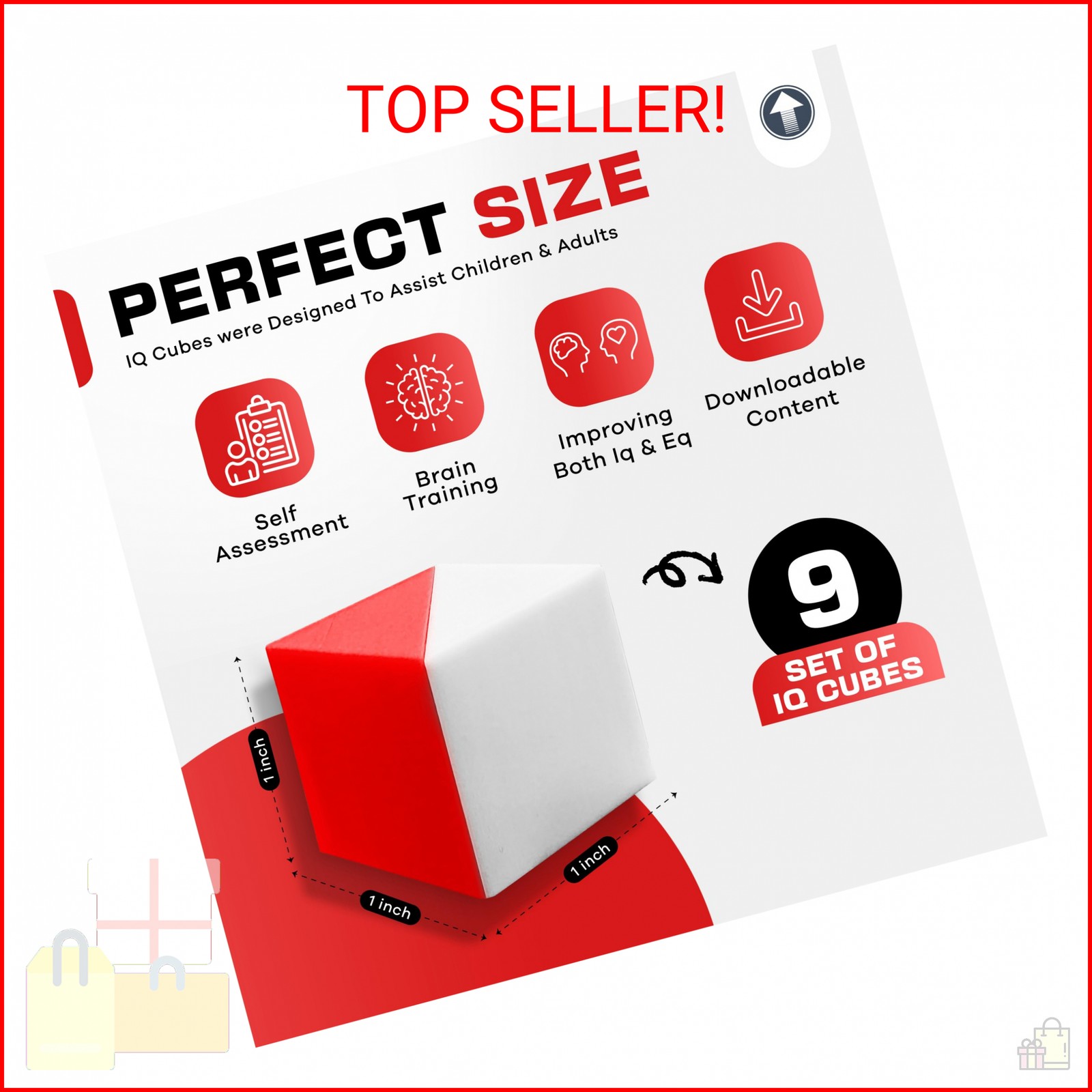 PrfcNL IQ Test Cubes (Red and White) – 9 Kohs Cubes, Practice for Block Design T