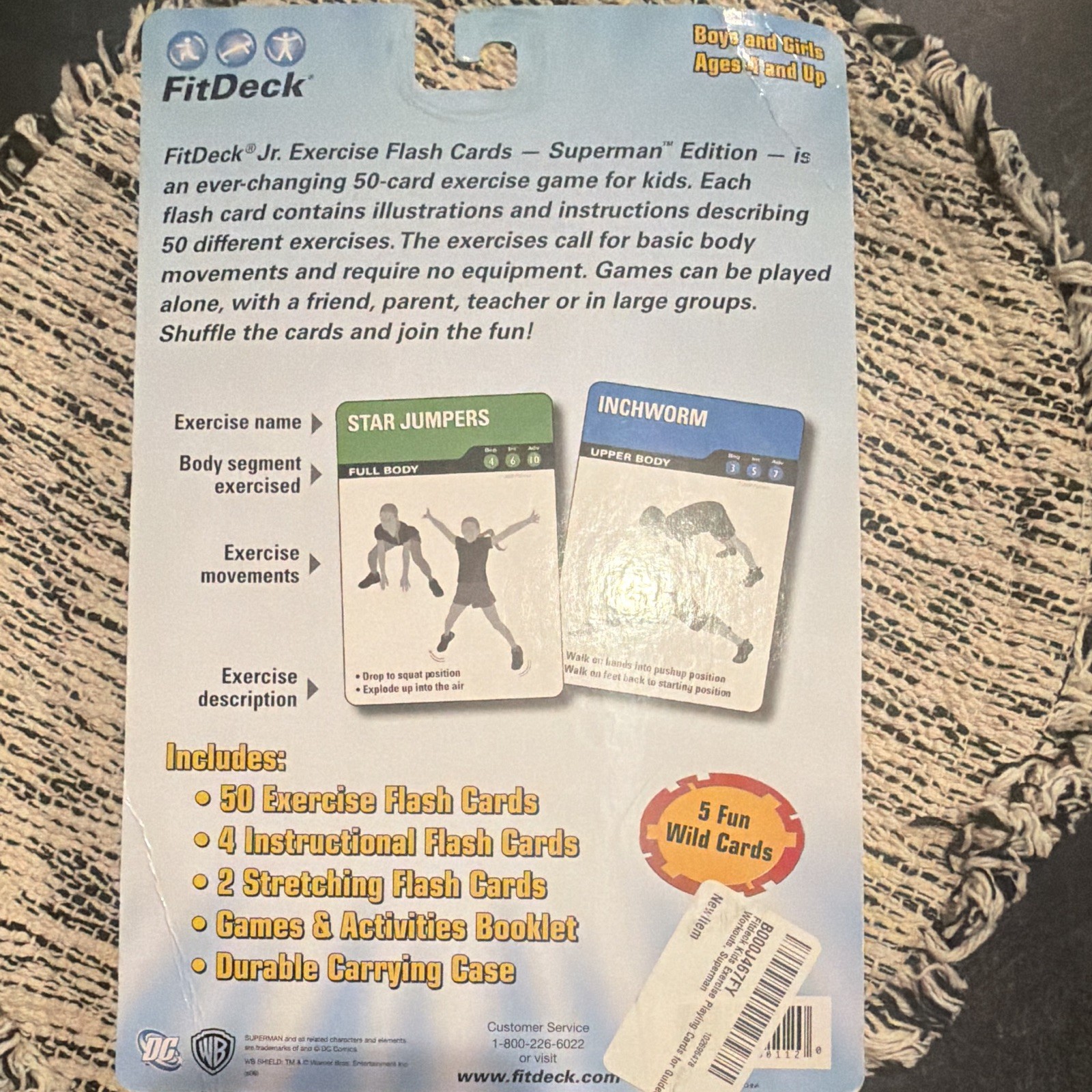 FitDeck Jr. Superman Edition Kids Fitness Exercise Flash Cards 50-Card Deck