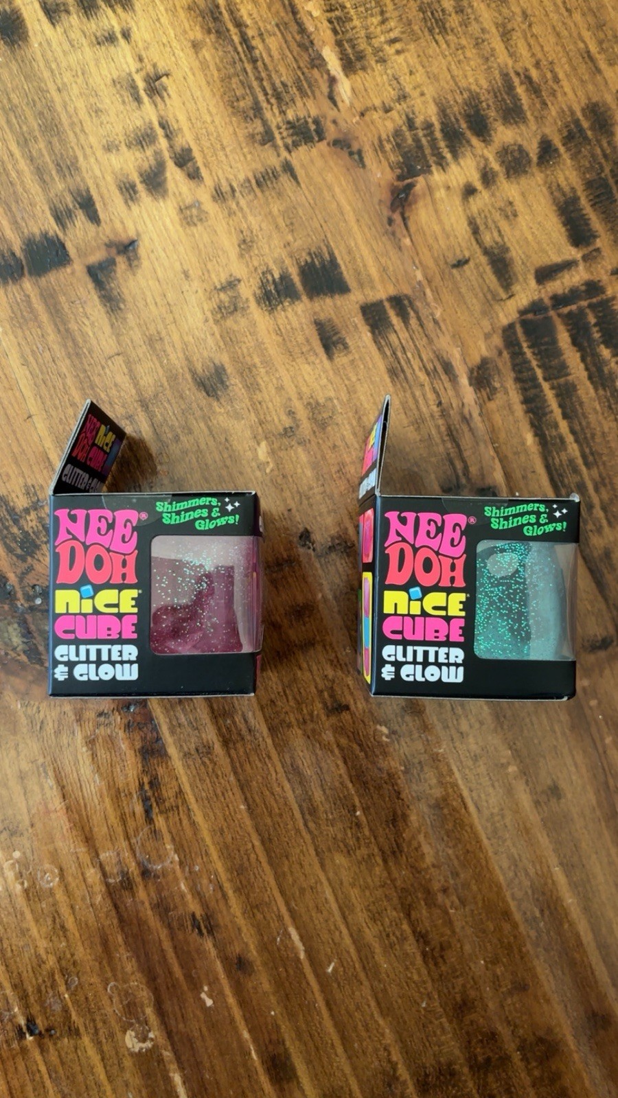 Lot of 2 NeeDoh Nice Cube Glitter & Glow squishy Squish Toy Schylling
