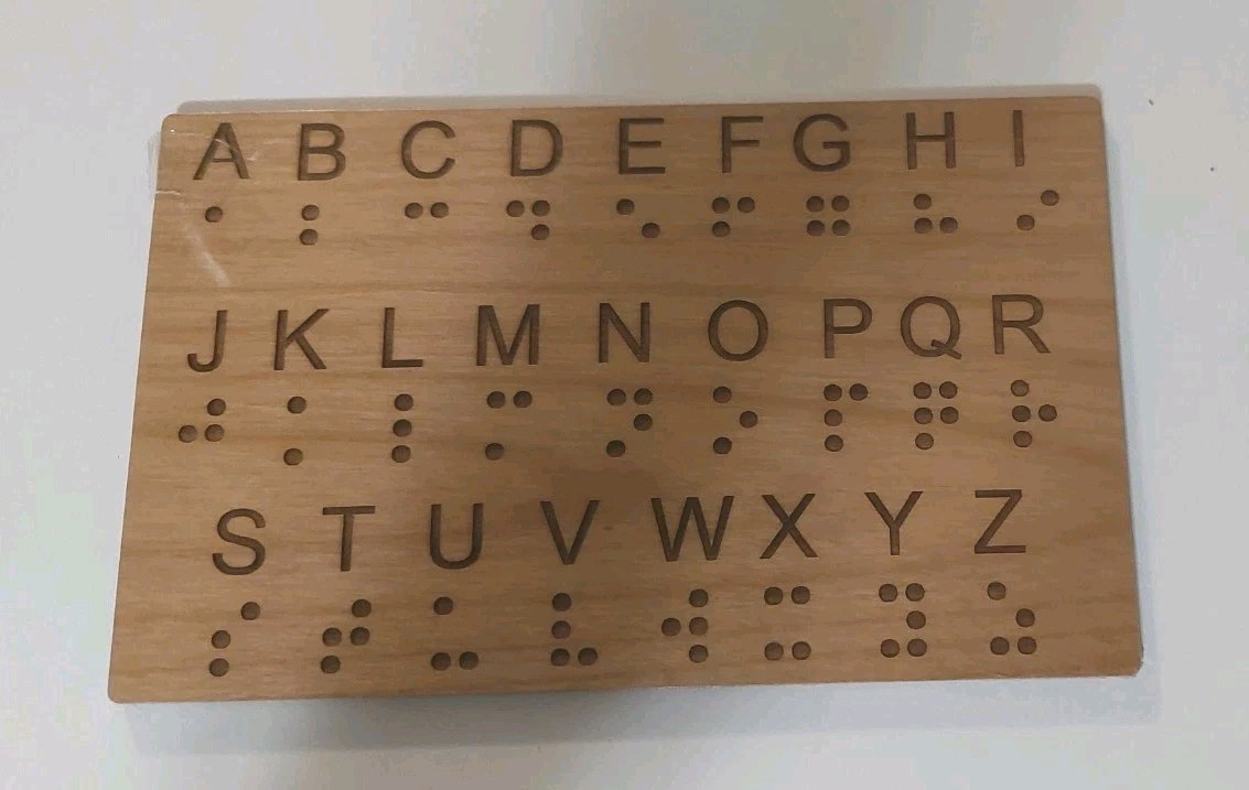 Braille Alphabet Wood Board Panel Sensory Escape Room Learn Teach Tool Portable