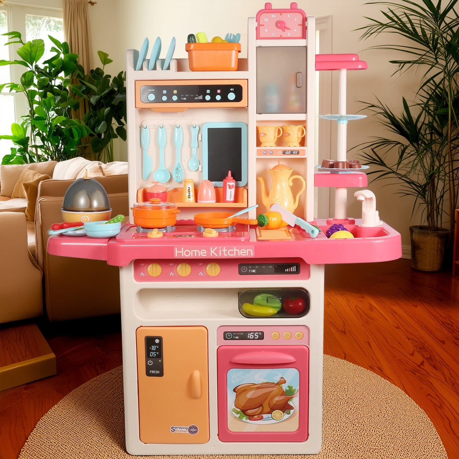 Realistic Kitchen Toy Set for Kids with Lights, Music, Steam & Accessories 65Pcs