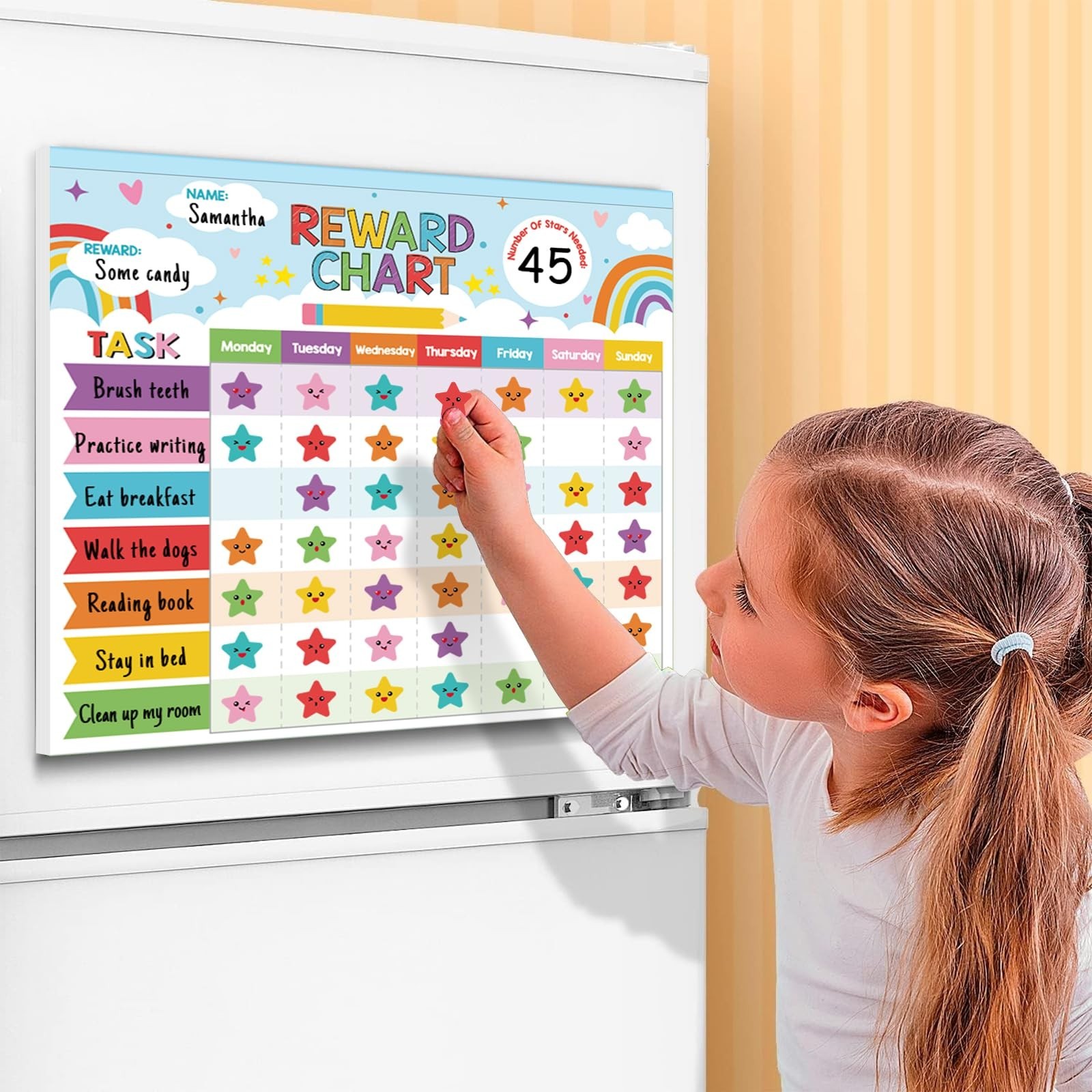 Magnetic Reward Chart for Kids – 26 Rainbow Chore Charts & 1960 Stickers – Devel