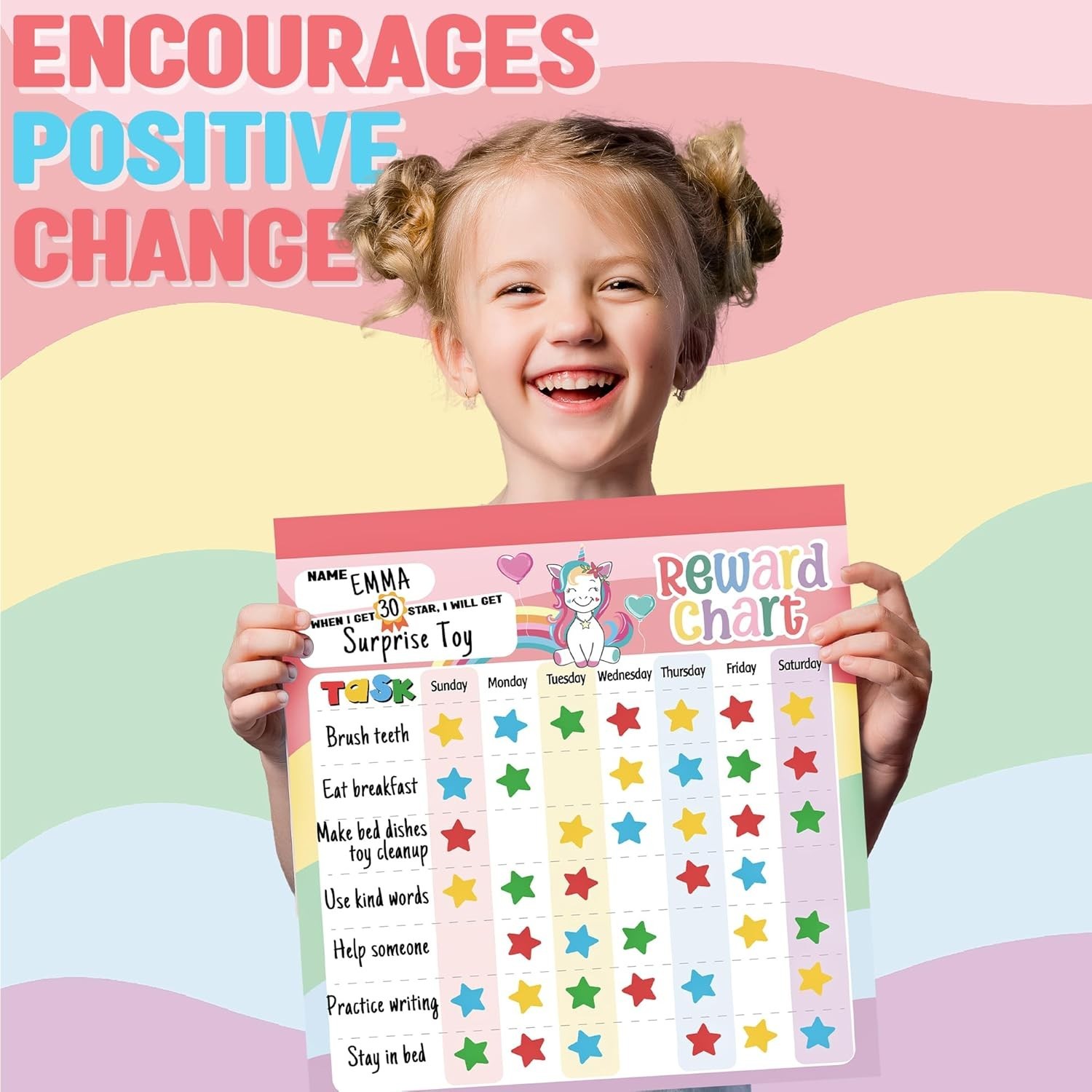 Reward Chart for Kids – Unicorn Magnetic Kids Behavior Chart, Pad with 26 Cho…