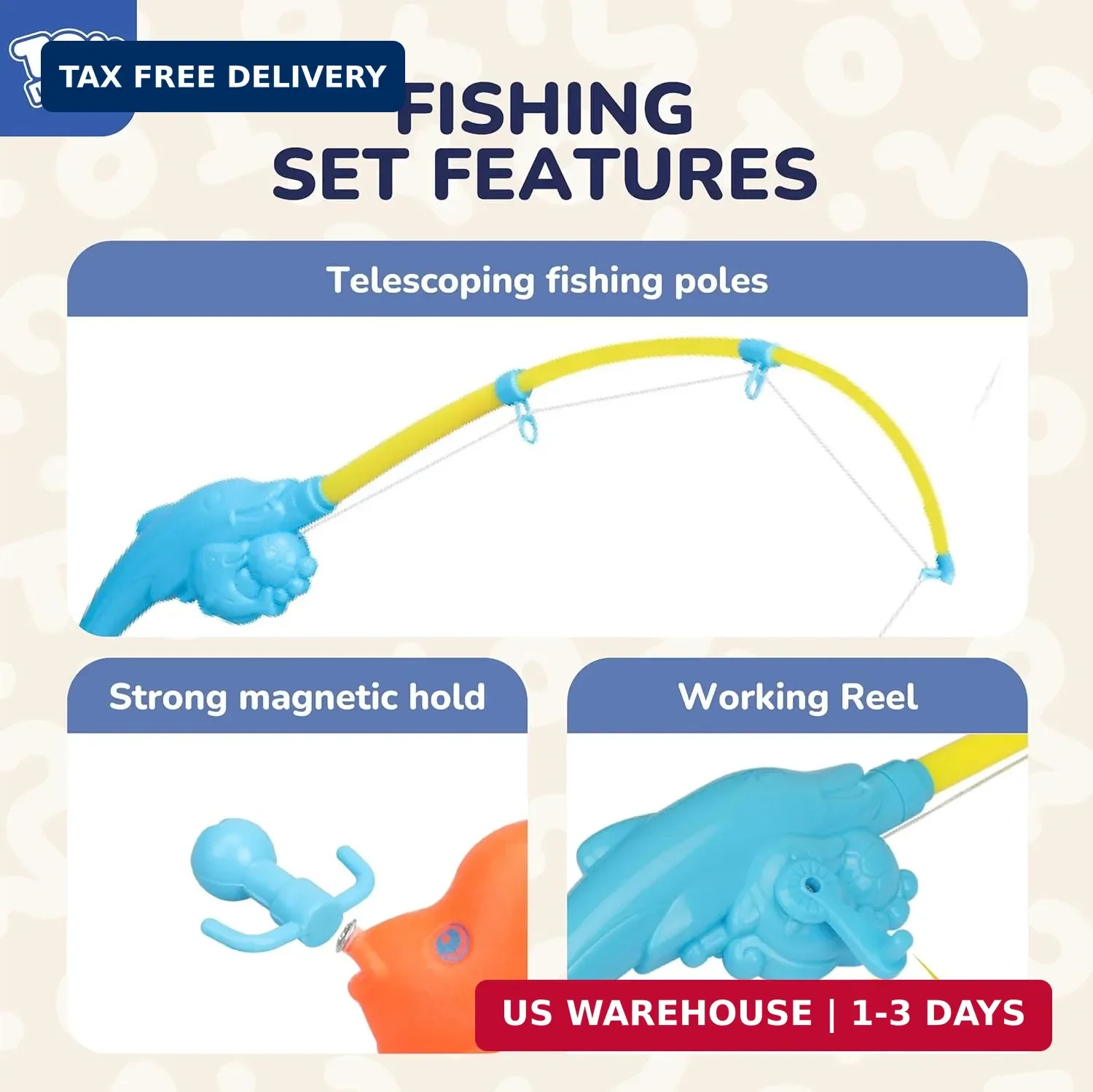 TOY Life 4-Player Magnetic Fishing Game for Kids 3-5 – Toddler Fishing Pole Set