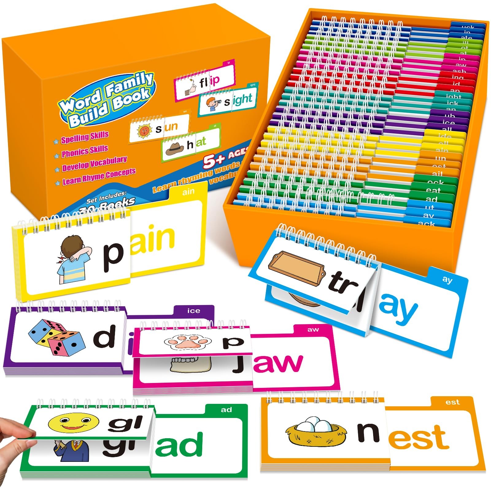 Phonics Flash Cards Word Family Build Book,Learn to Read 30 Read and Rhyme Fl…