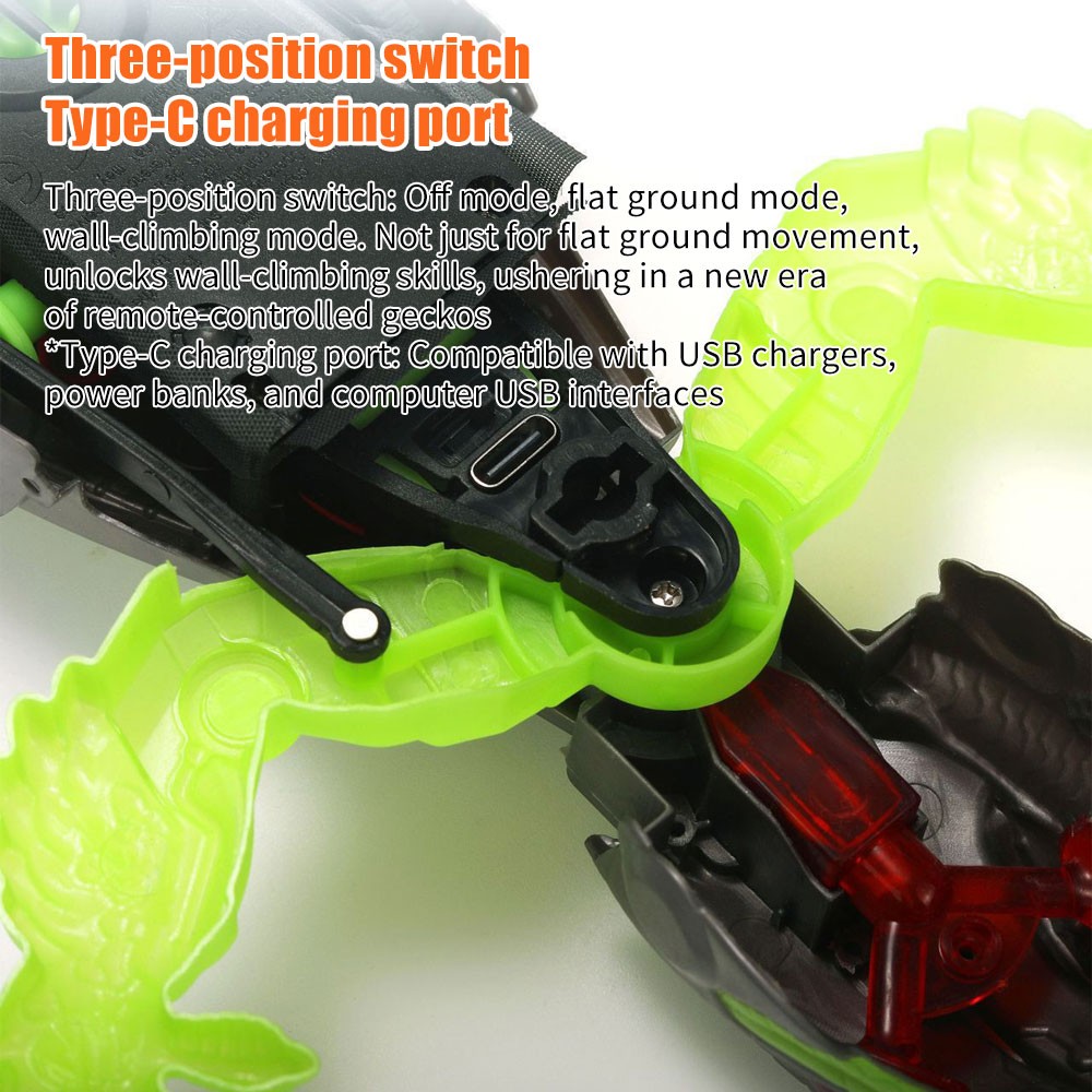 Rechargeable Wall Climbing Robot Gecko Toy | Remote Control Lizard with LED Eyes
