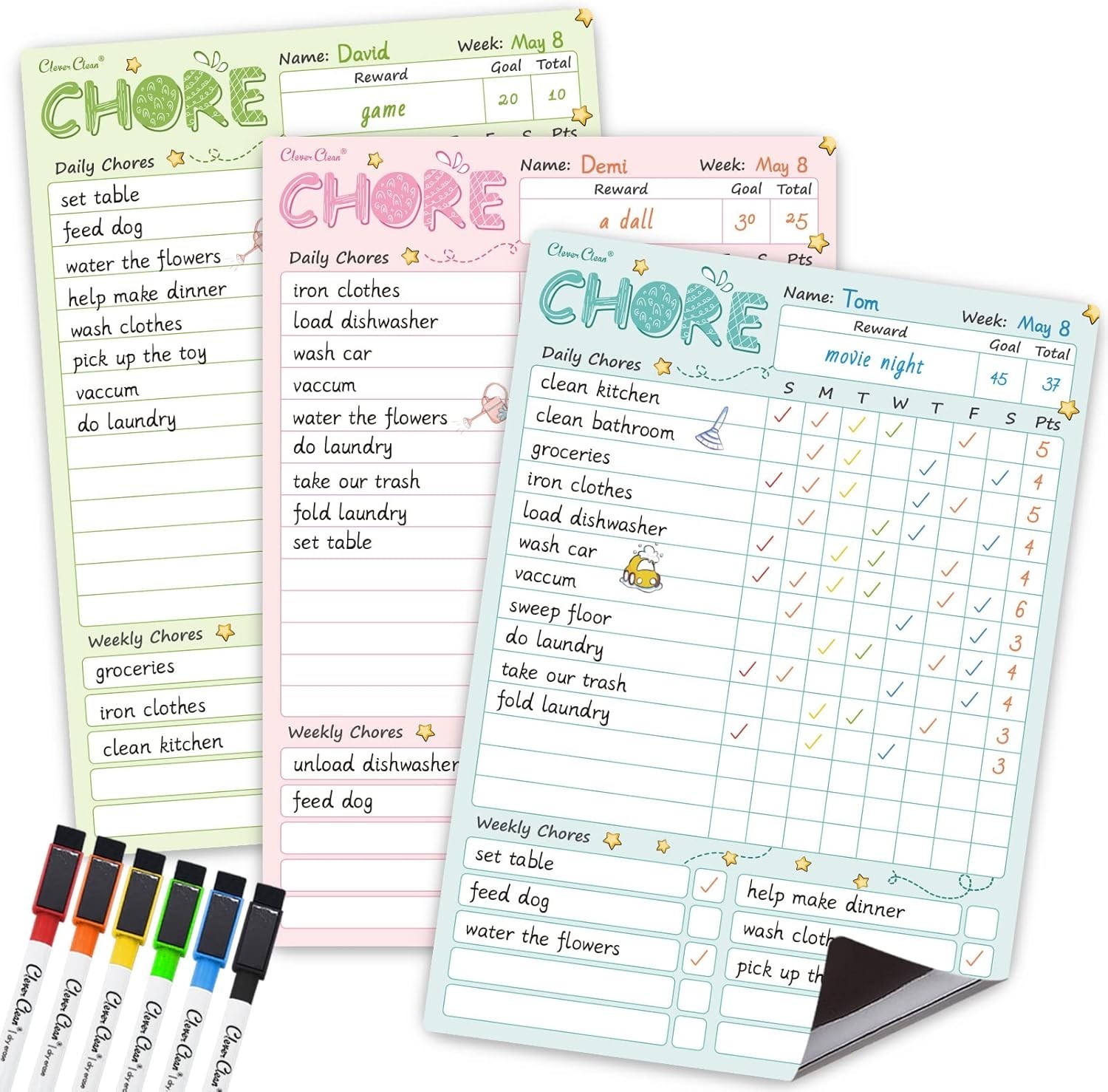 Customizable Magnetic Chore Chart Set – 8.5″x12″ Boards for Kids’ Responsibility