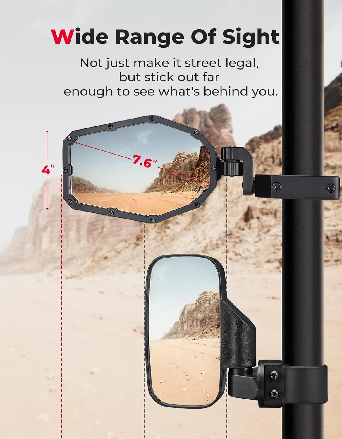 KEMIMOTO UTV Side Mirrors with LED Spot and Turn Signal Lights – Heavy Duty Alum