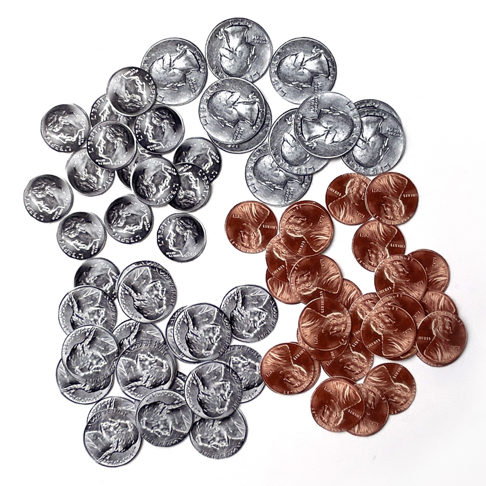 Kids Money Learning Activity Stickers, 60 US Practice Coins, Kindergarten Math