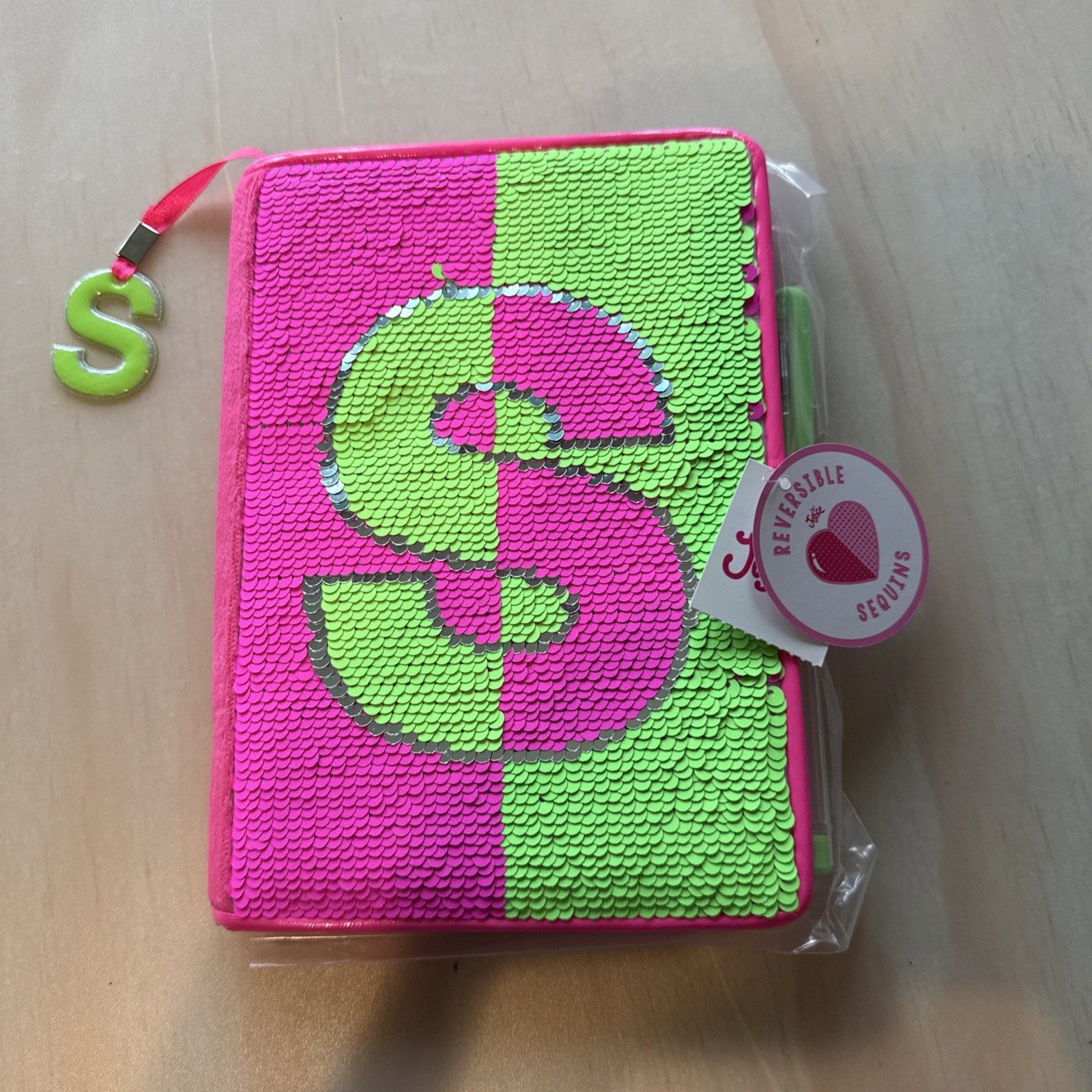 Justice Initial Neon Flip Sequin Journal (S) New with Reversible Sequins