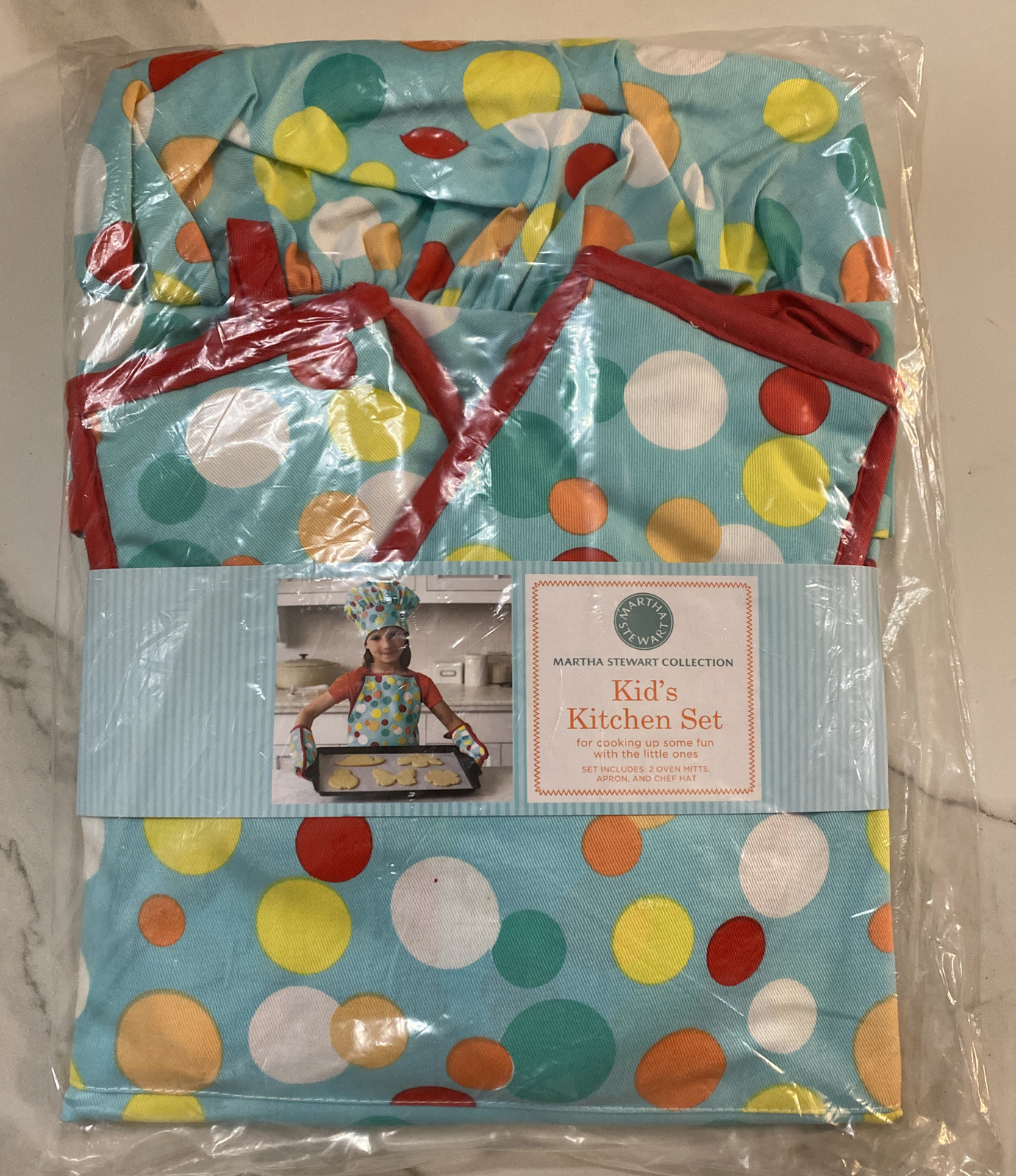 Martha Stewart Collection Kid’s Kitchen Set Chef Hat Apron & 2 Oven Mitts