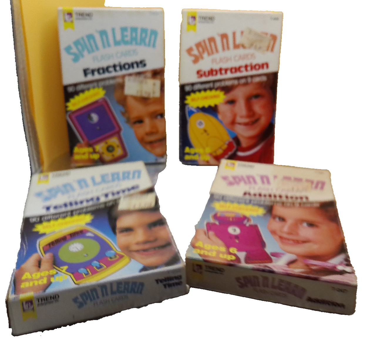 Spin n Learn flash cards – + / time vintage lot 4 1984 space robot computer
