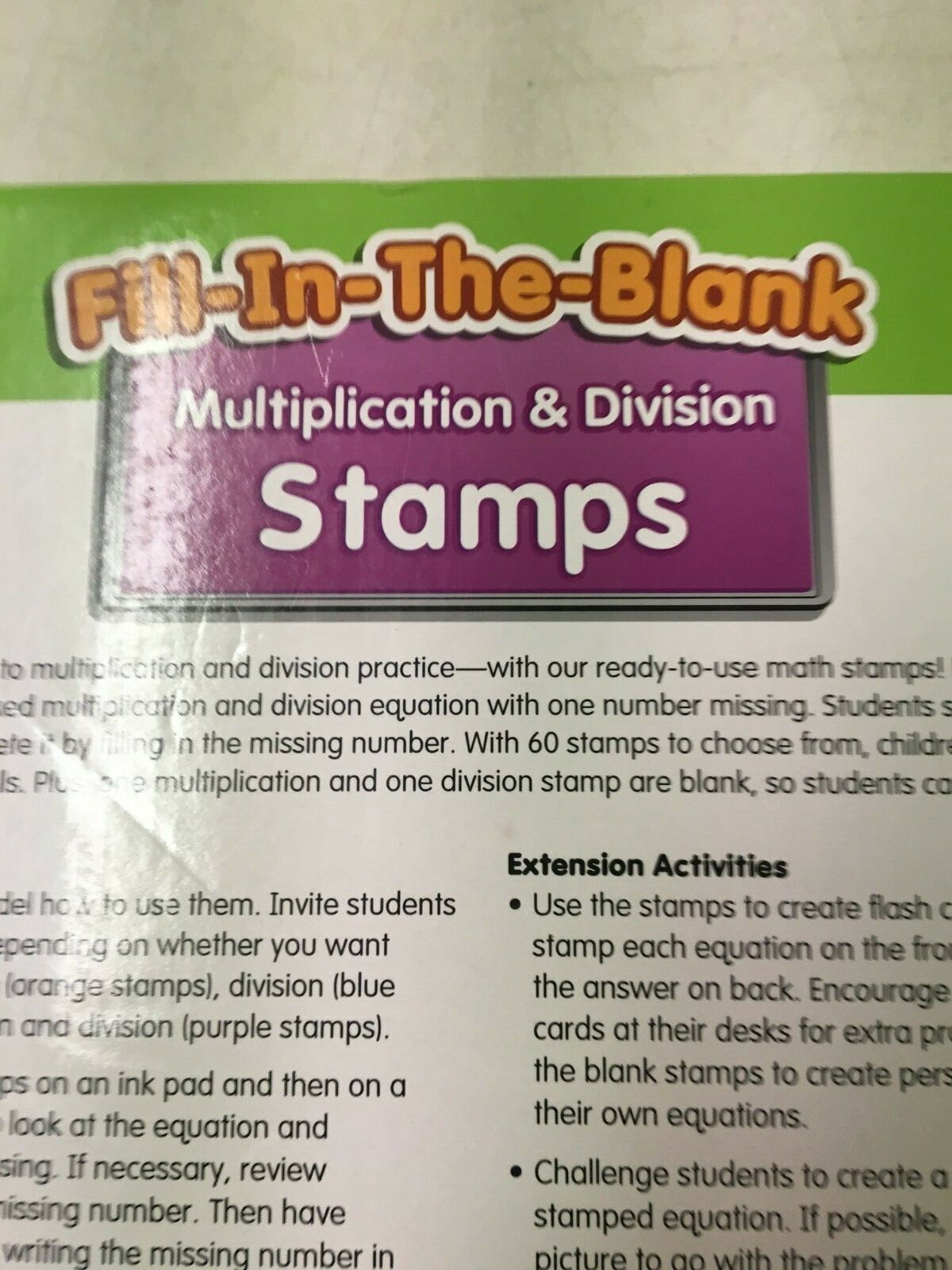 LAKESHORE EDUCATIONAL FILL IN THE BLANK MULTIPLICATION DIVISION STAMPS SET