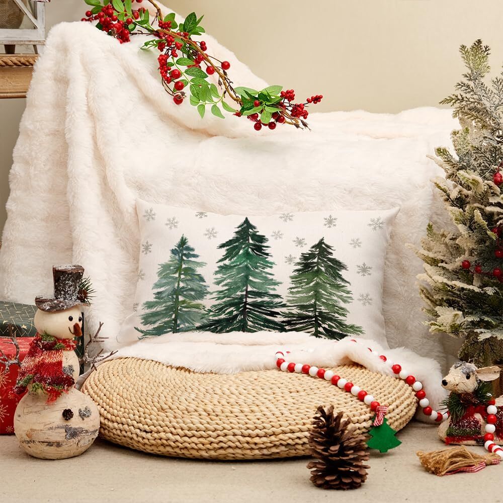 AACORS Christmas Pillow Cover 12X20 Inch Christmas Trees Snowflake Decorations