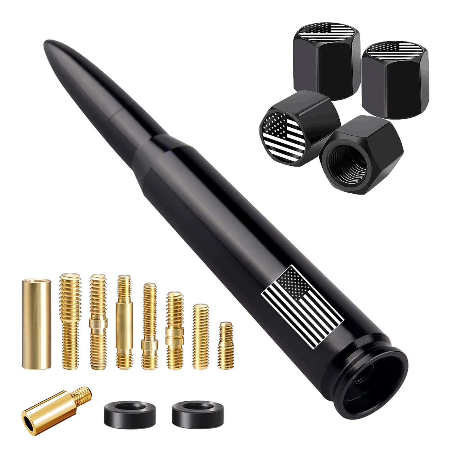 American Flag Car Truck Antenna with Valve Stem Caps, Universal Mast for GM C…