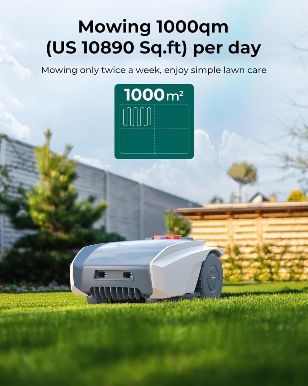 Robot Lawn Mower with GPS Navigation and 200m Boundary Wire, Mows Up to 1000qm