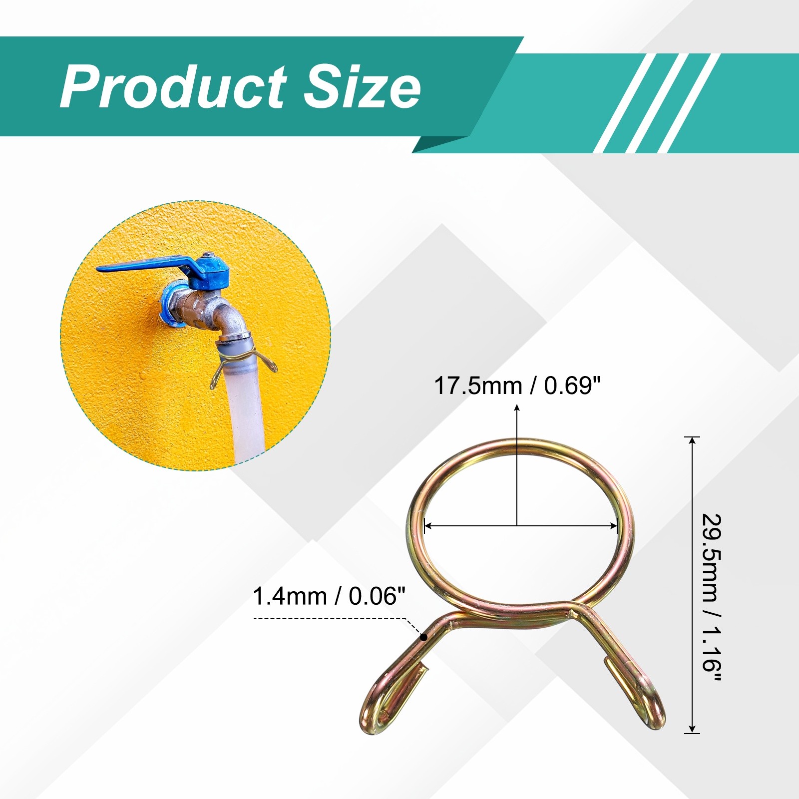 20Pcs 15mm ID 17.5mm OD Fuel Line Hose Clips 65Mn Spring Clips Clamps Gold