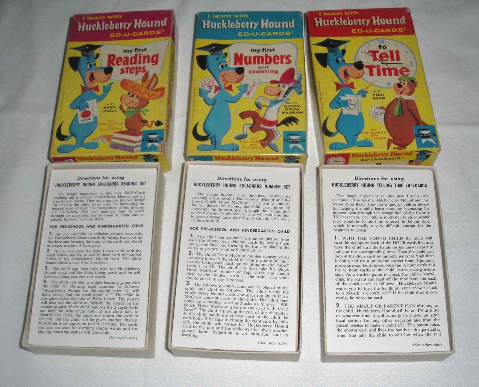 3 Sets 1961 Huckleberry Hound Ed-u-cards Game Look Unused