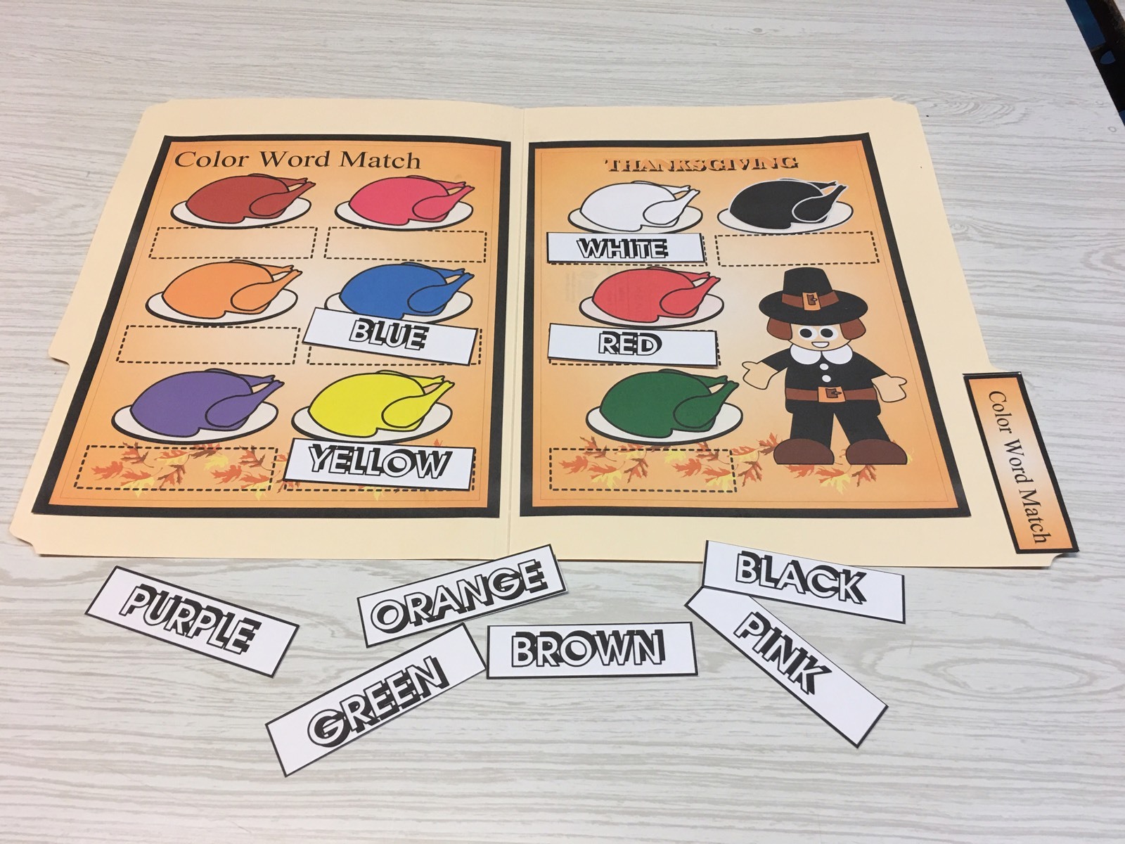 Thanksgiving – File Folder Game – Activity Set – Color Words Match