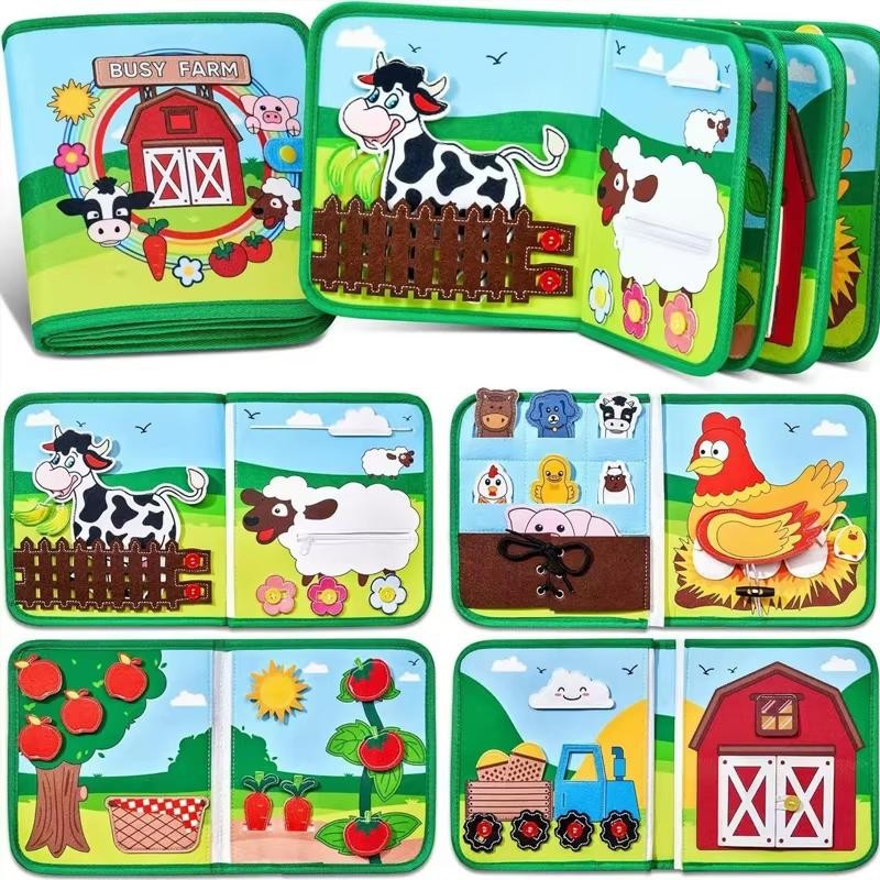 Montessori Busy Cloth Book Toddlers Farm Animal Story Felt Preschool Learning Fi