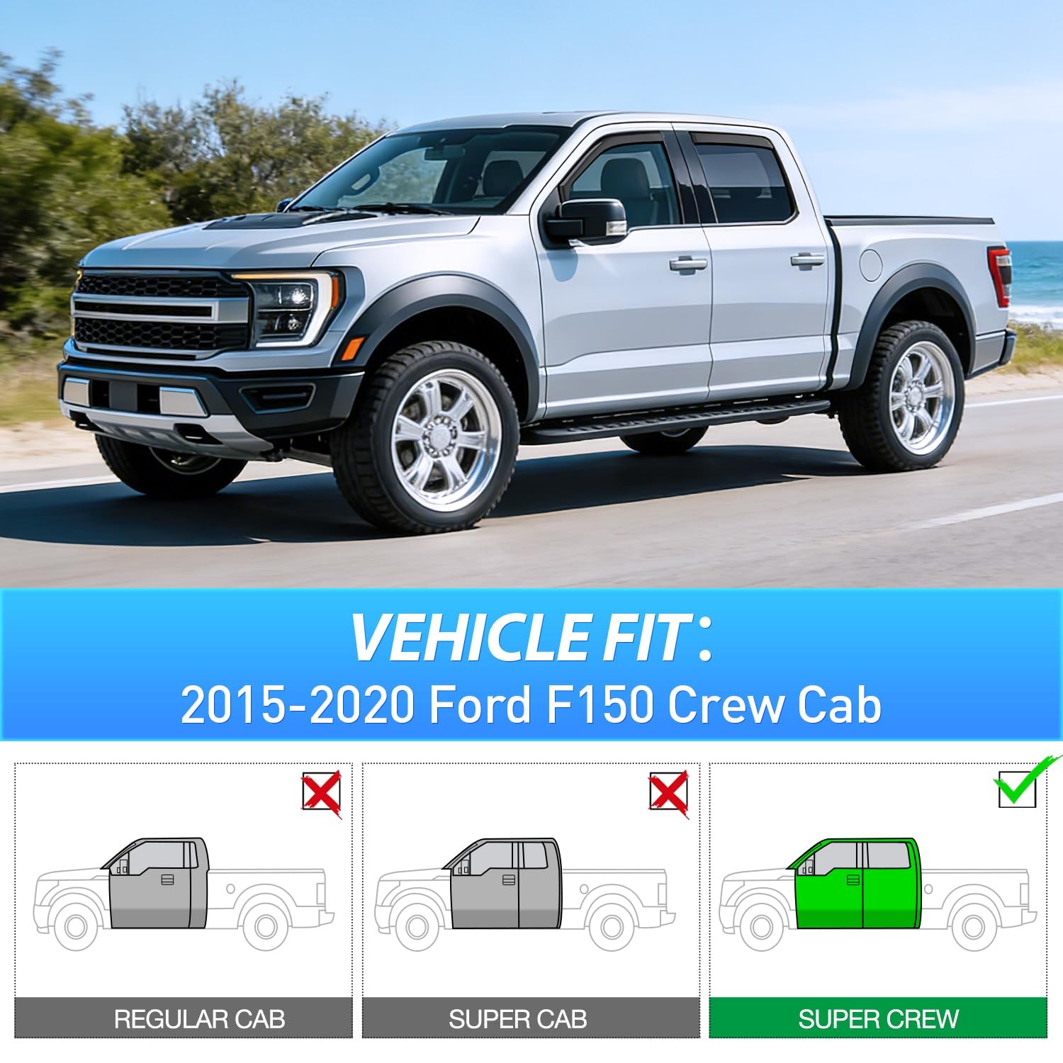 Nilight in-Channel Rain Guards for Ford F150 2015-2020 Crew Cab