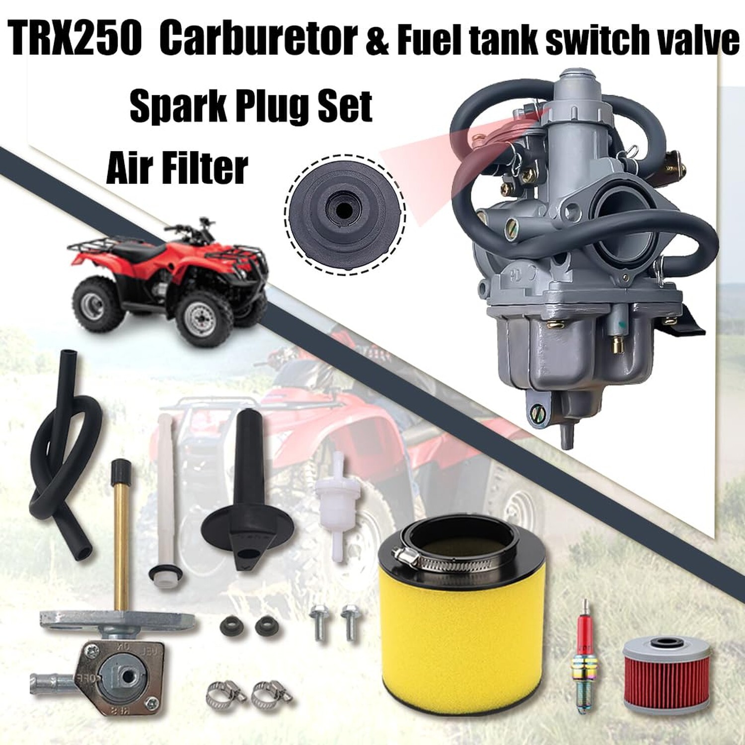 Recon 250 Carburetor with Fuel Tank Petcock Valve Set Fits for Honda TRX 250 …