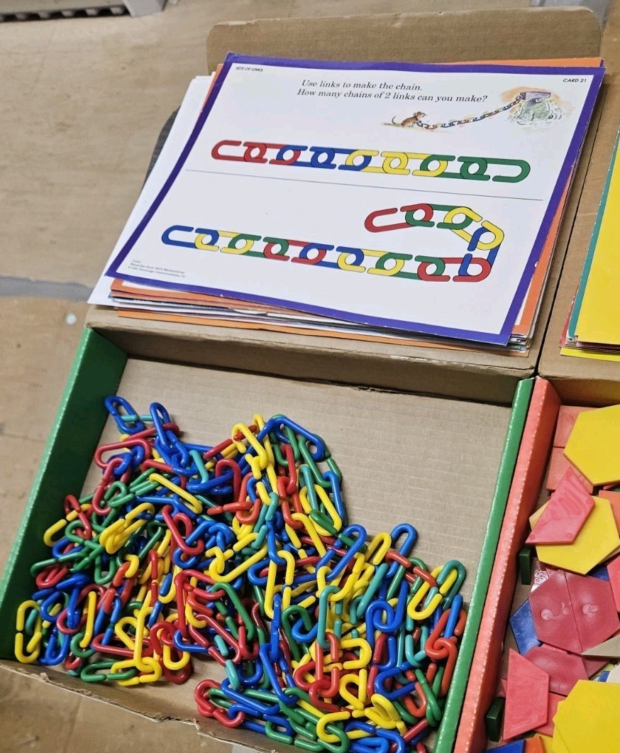 Macmillan Early Skills Manipulatives Links + Pattern Blocks 1991 Vintage Toys