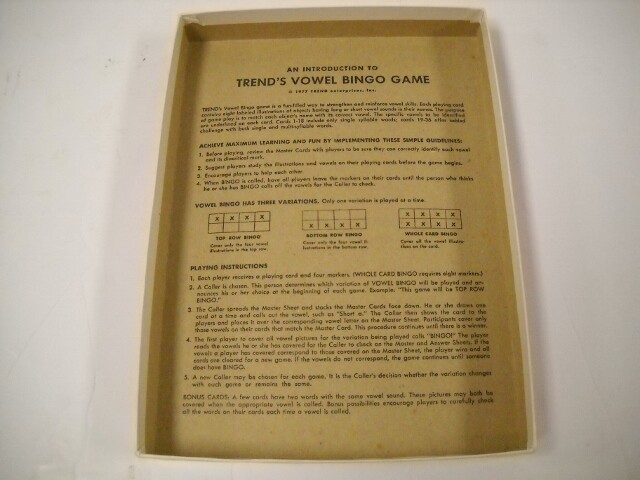 Vintage Trend Vowel Bingo Educational Game With Laminated Cards 1977 Brand New!