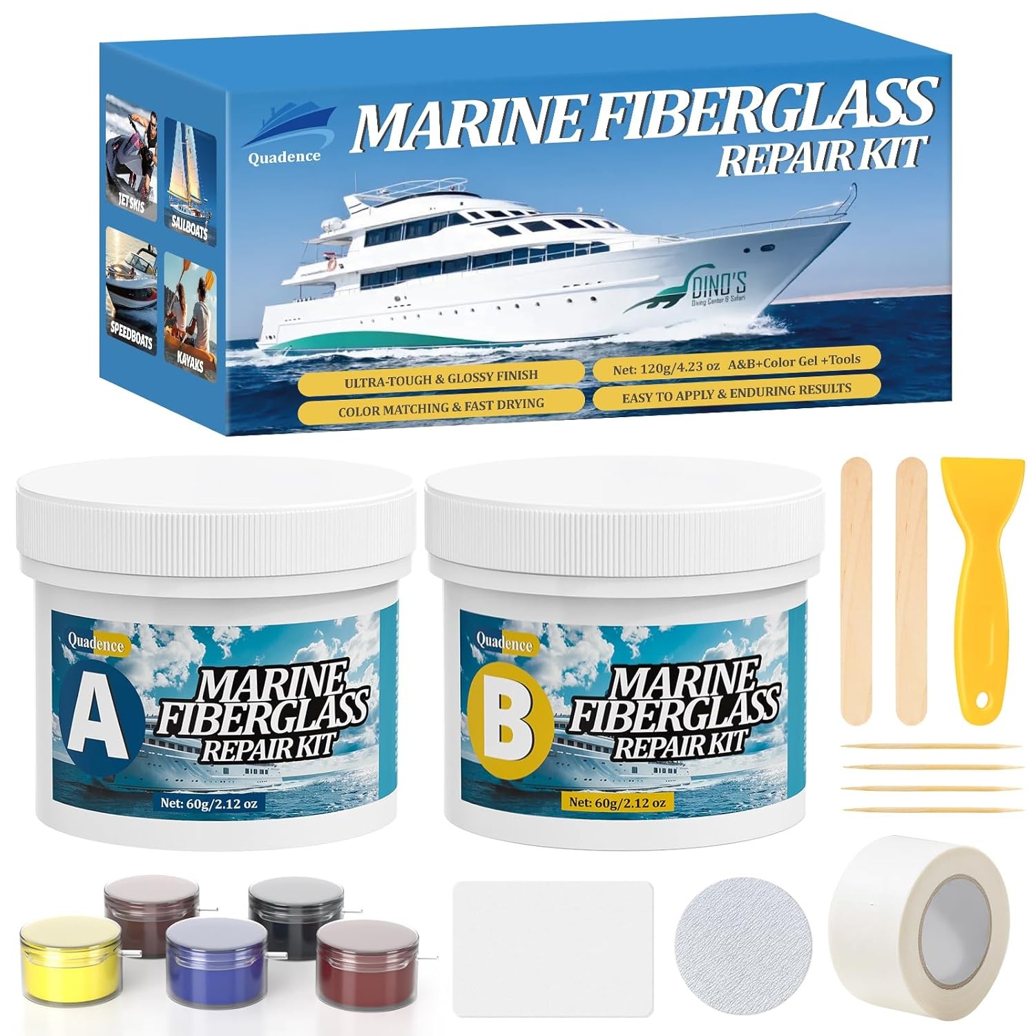 Fiberglass Boat Repair Kit Marine Gel Coat Patch Kit for Boat Repairs