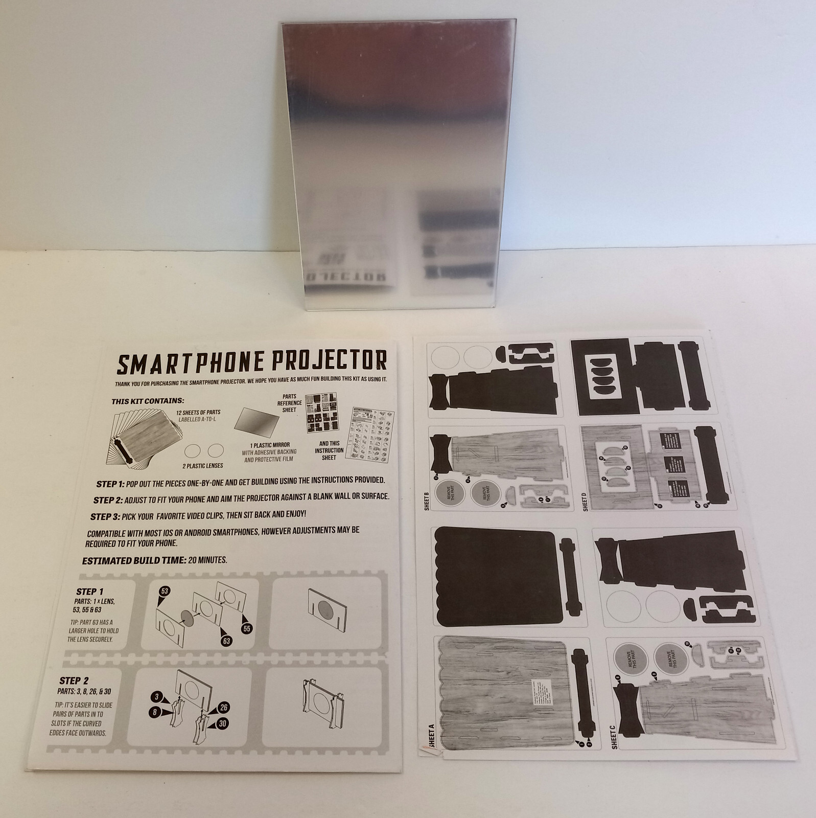 SmartPhone Projector Professor Puzzle B200 Cardboard Build Your Own open box