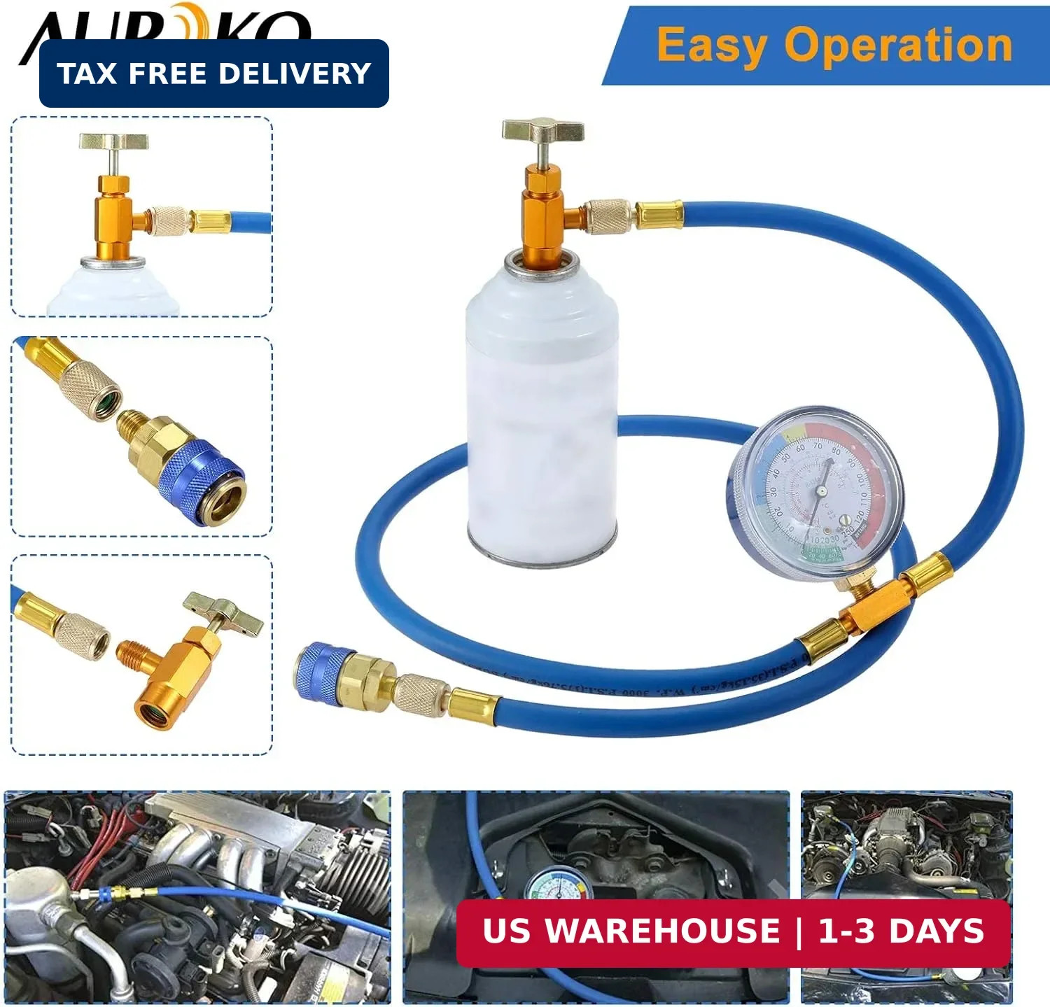 Aupoko R134A Recharge Hose Kit with Gauge, 59” AC Refrigerant Recharging Hose w